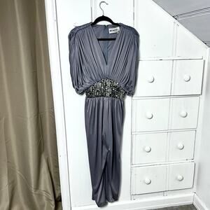 Vintage 80s Nancy Bracoloni Jumpsuit Silver Sequin Dynasty Glam Disco Sz S